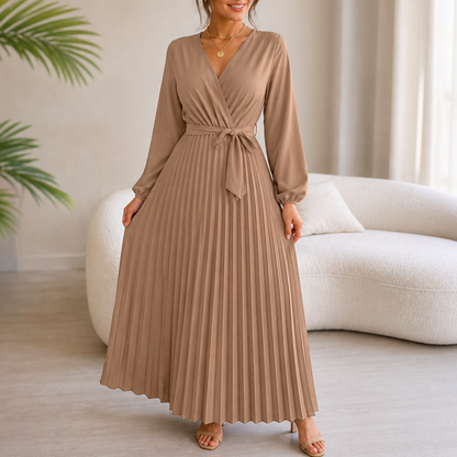 Long Sleeve Pleated Maxi Dress