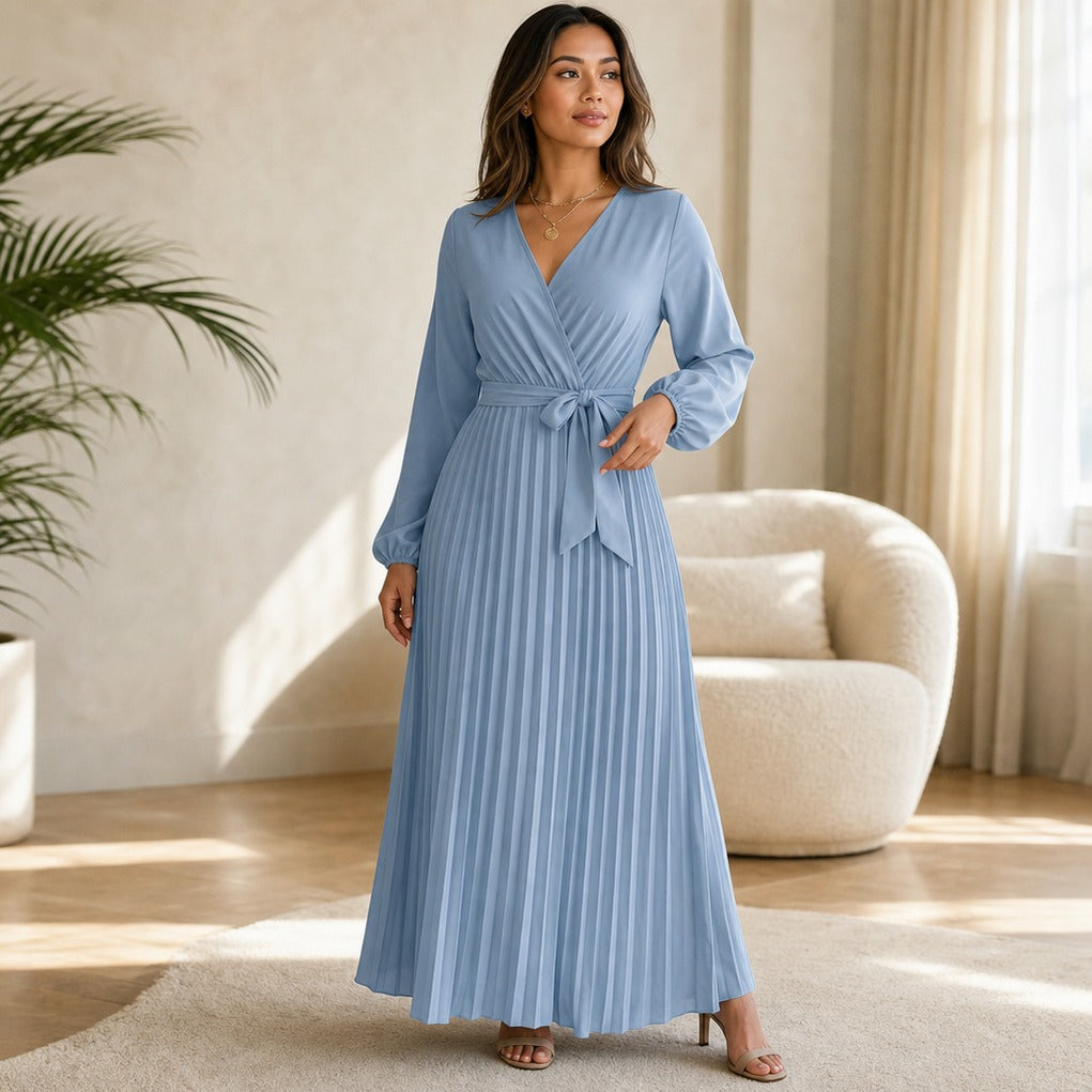 Long Sleeve Pleated Maxi Dress
