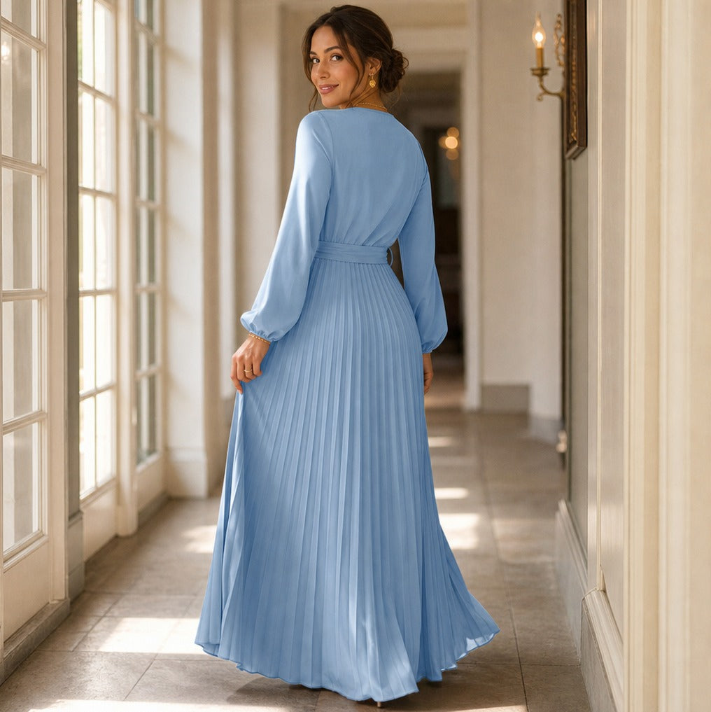 Long Sleeve Pleated Maxi Dress