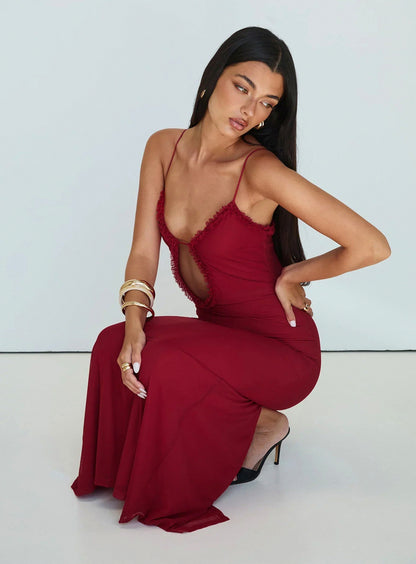 Mesh Cutout Ruched Maxi Dress