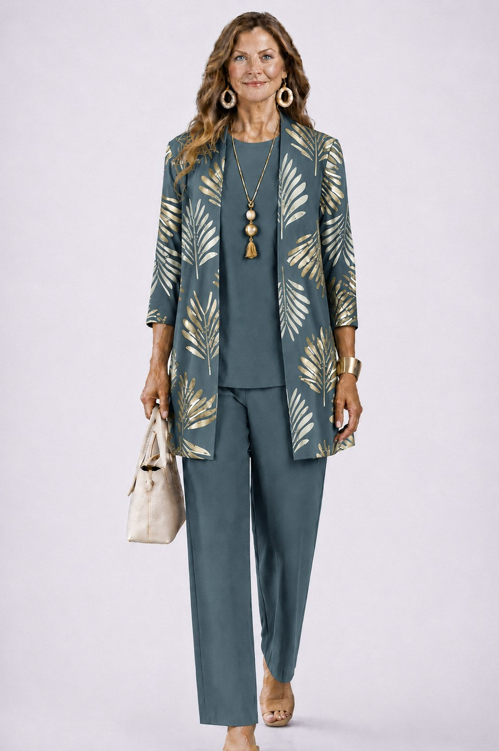 Metallic Leaf 3/4 Sleeve Matching Set