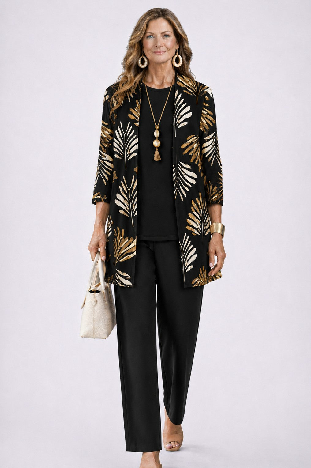 Metallic Leaf 3/4 Sleeve Matching Set