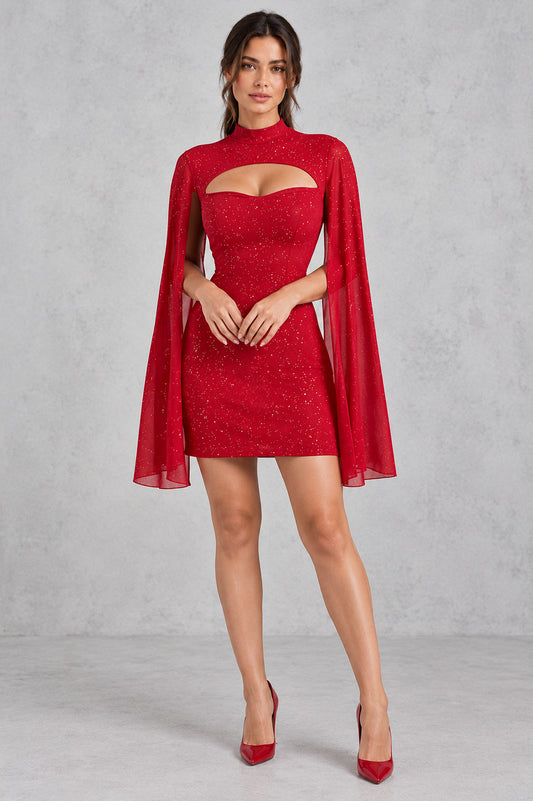 Mock Neck Cape Sleeve Mini Dress