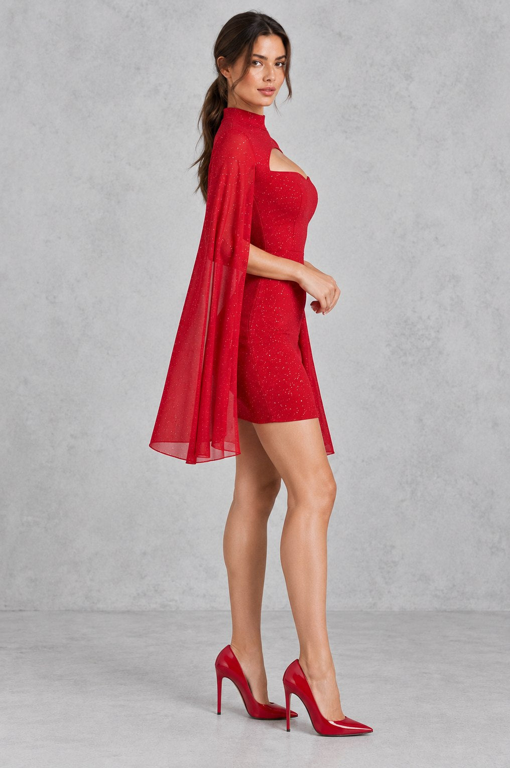 Mock Neck Cape Sleeve Mini Dress