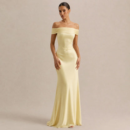 Off Shoulder Satin Maxi Dress