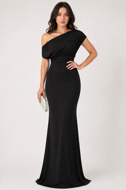 One Shoulder Ruched Maxi Dress