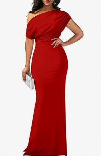 One Shoulder Ruched Maxi Dress