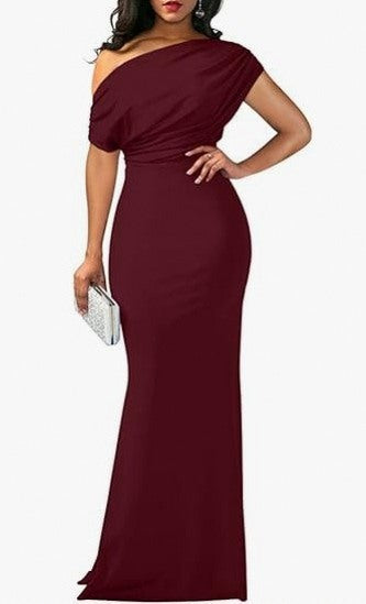 One Shoulder Ruched Maxi Dress