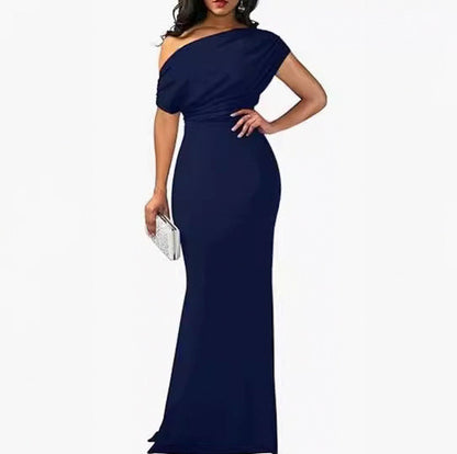 One Shoulder Ruched Maxi Dress