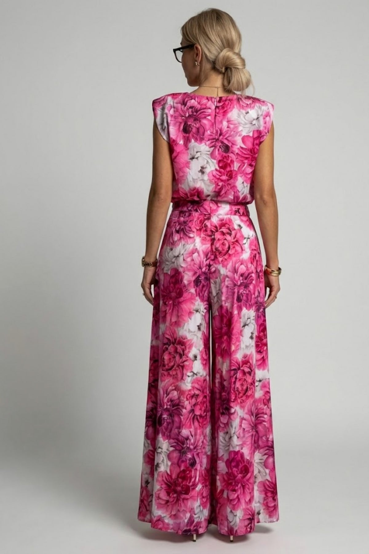 Padded Shoulder Pleated Jumpsuit