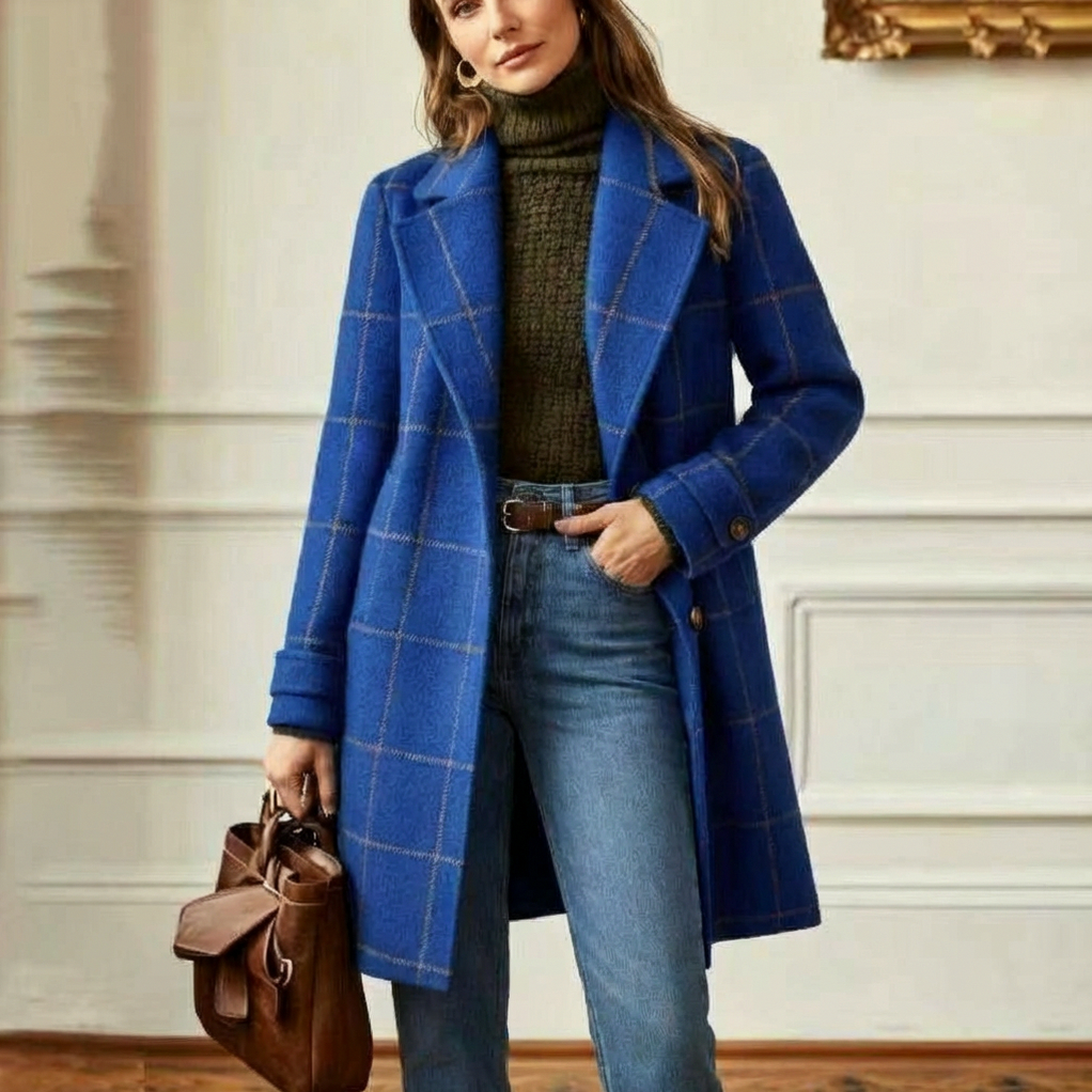 Plaid Button Front Long Coat