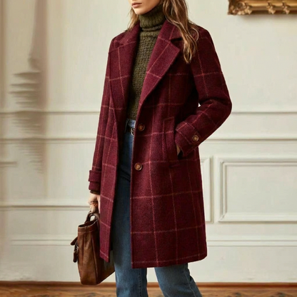 Plaid Button Front Long Coat