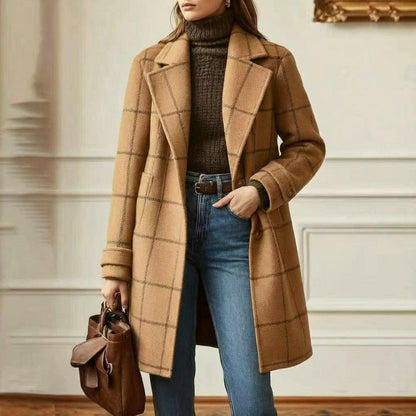 Plaid Button Front Long Coat