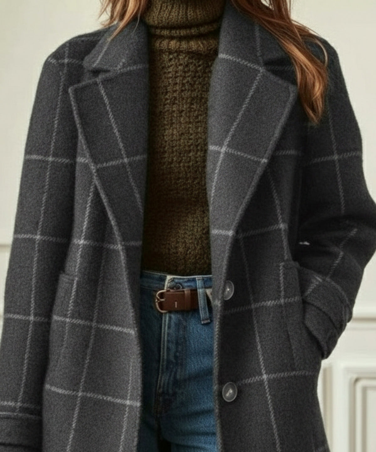 Plaid Button Front Long Coat