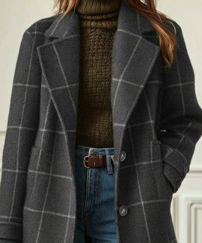 Plaid Button Front Long Coat