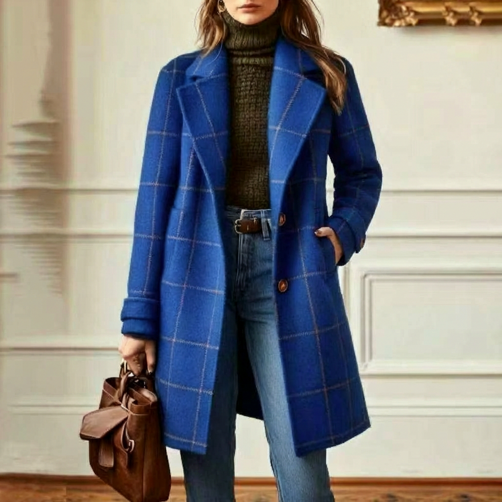 Plaid Button Front Long Coat