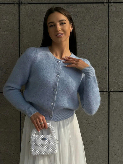 Puff Sleeve Knit Cardigan