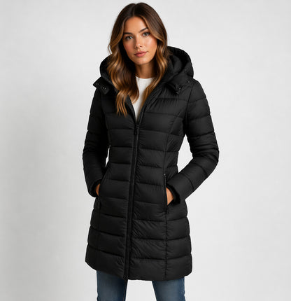 Quilted Hooded Long Sleeve Puffer Jacket