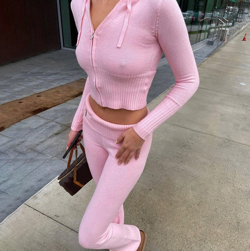 Ribbed Knit Long Sleeve Cardigan Matching Set