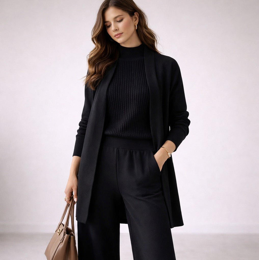 Ribbed Knit Long Sleeve Mock Neck Cardigan Matching Set