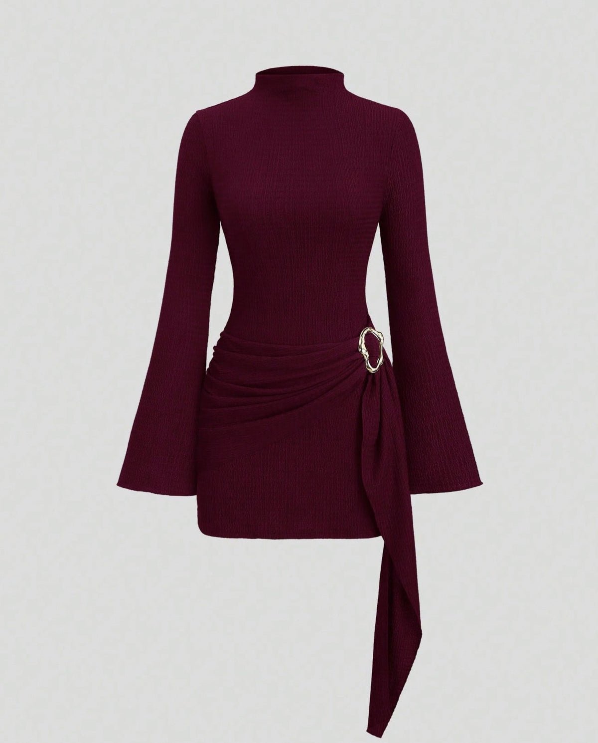Ribbed Knit Long Sleeve Mock Neck Mini Dress