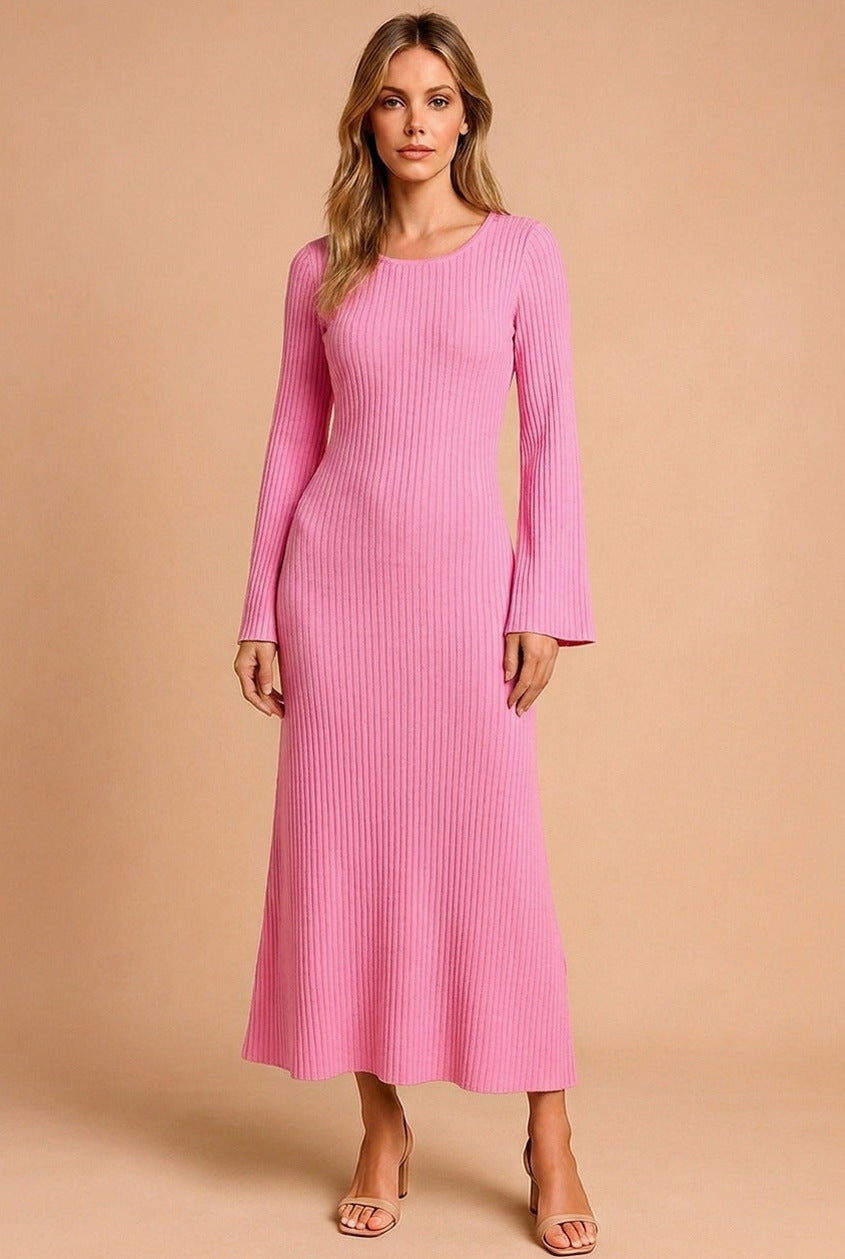 Ribbed Long Sleeve Midi Sweater Dress