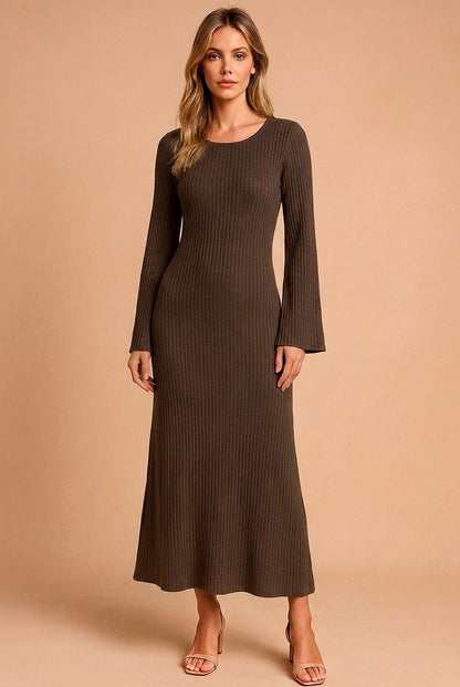 Ribbed Long Sleeve Midi Sweater Dress