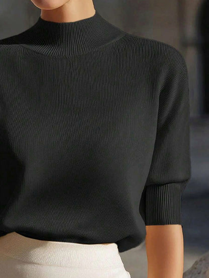 Ribbed Mock Neck Knit Sweater