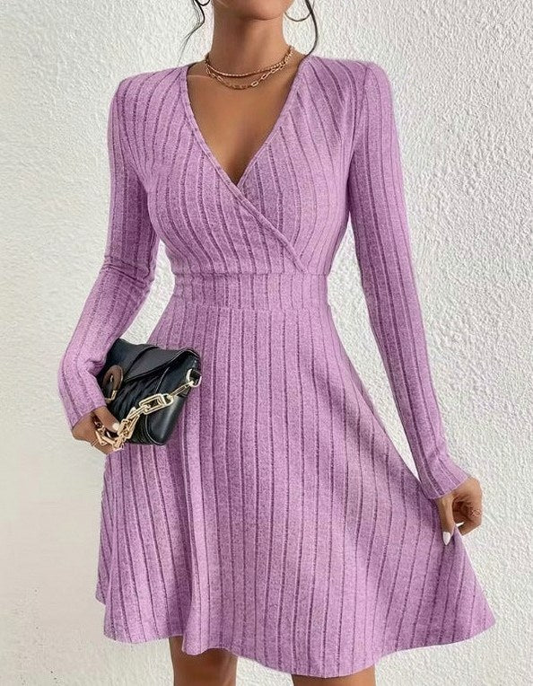Ribbed Wrap Long Sleeve Mini Dress