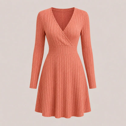 Ribbed Wrap Long Sleeve Mini Dress