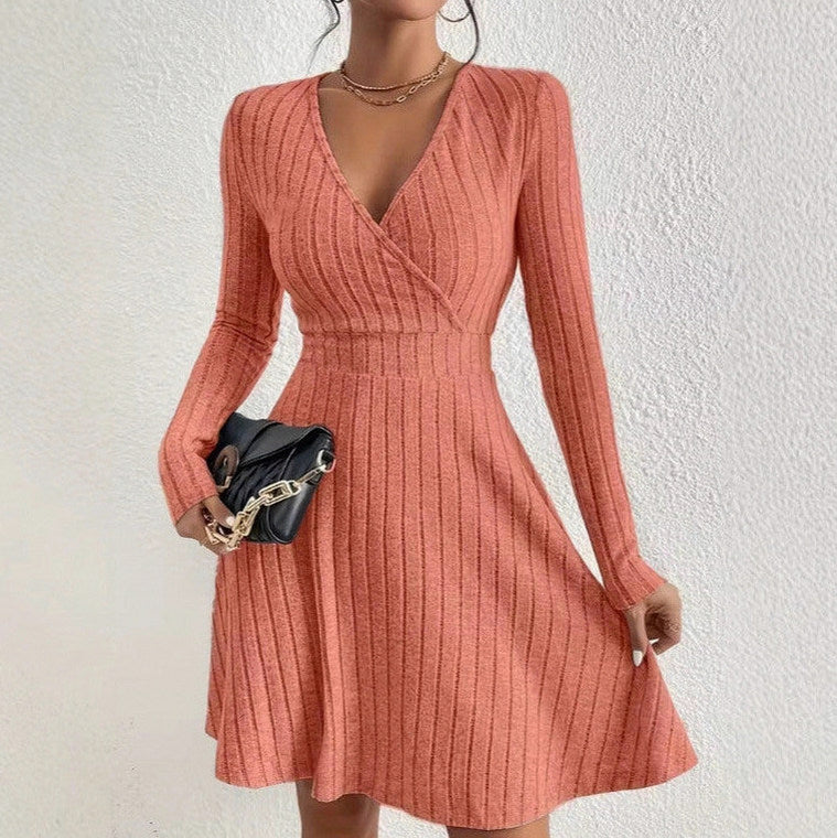 Ribbed Wrap Long Sleeve Mini Dress