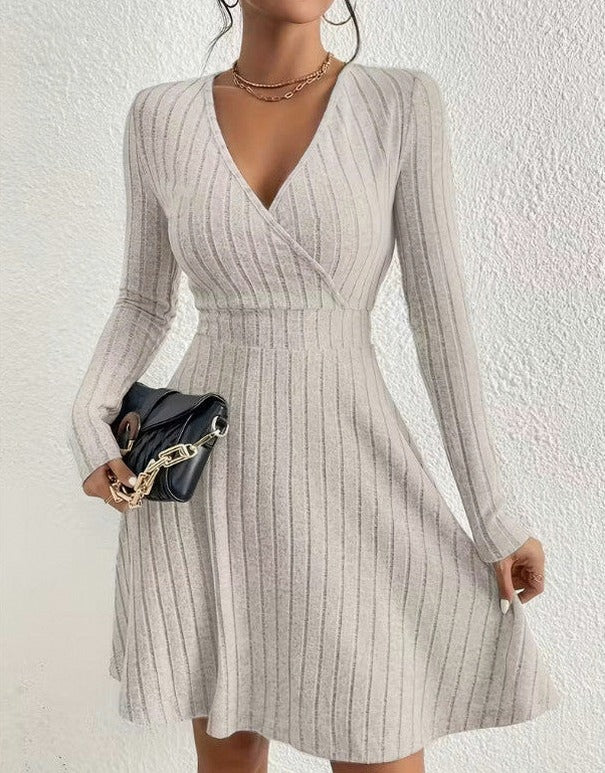Ribbed Wrap Long Sleeve Mini Dress