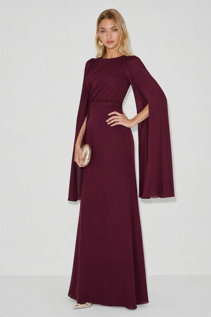 Ruched Long Sleeve Cape Maxi Dress