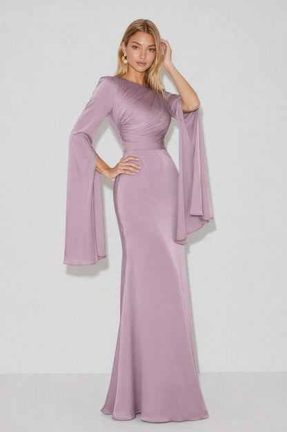 Ruched Long Sleeve Cape Maxi Dress