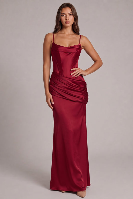 Satin Corset Cowl Maxi Dress