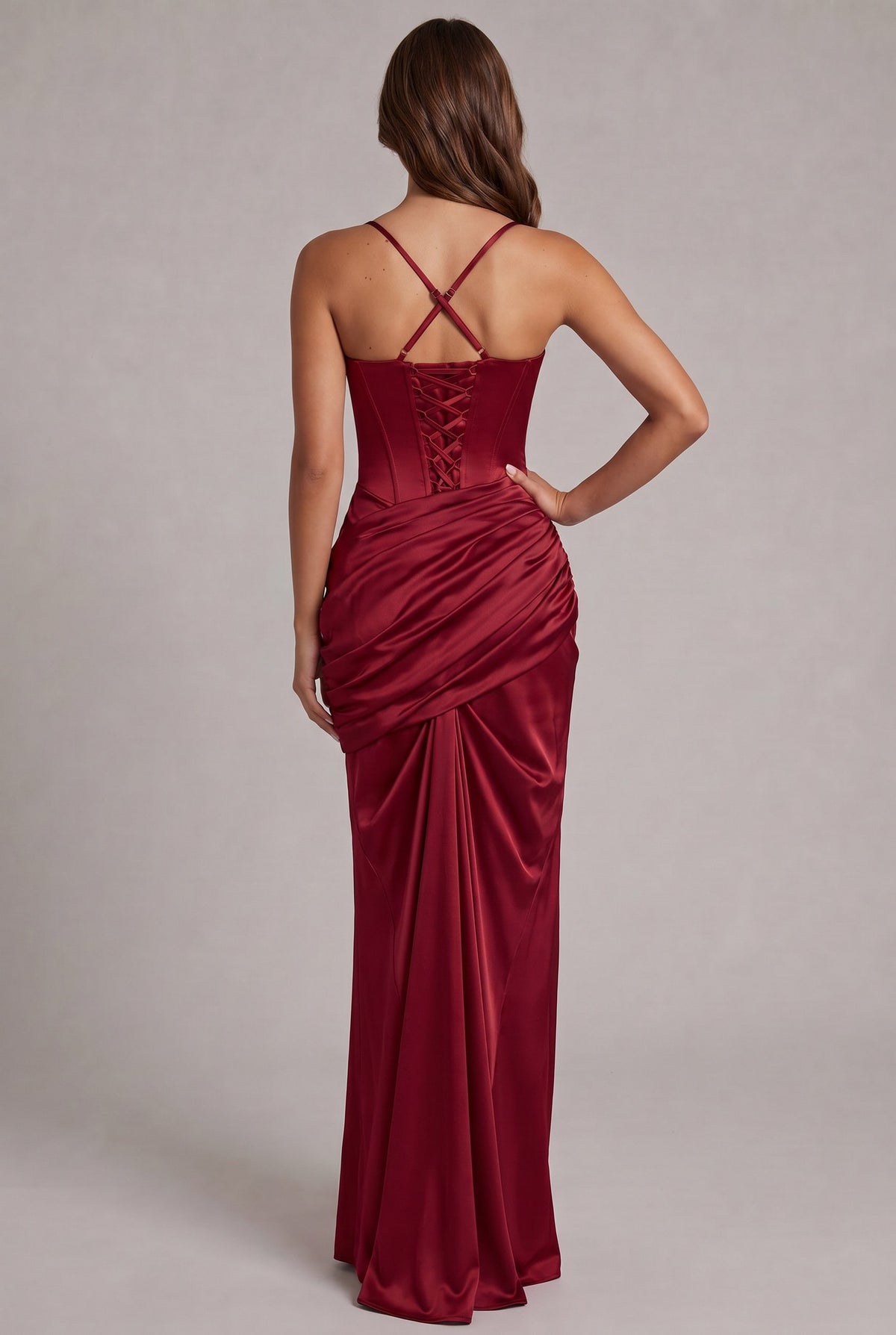 Satin Corset Cowl Maxi Dress
