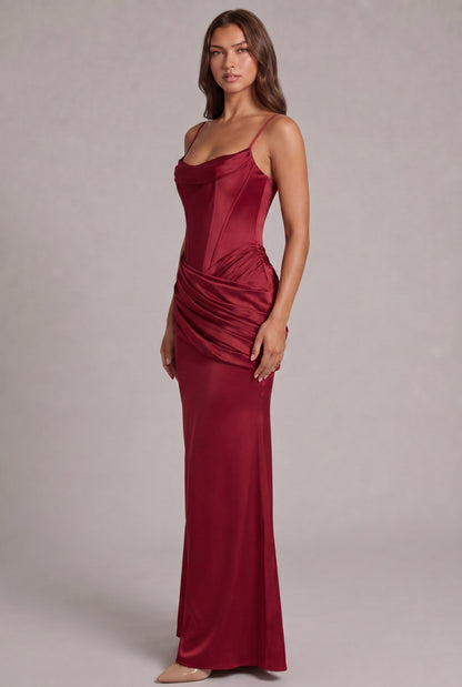 Satin Corset Cowl Maxi Dress