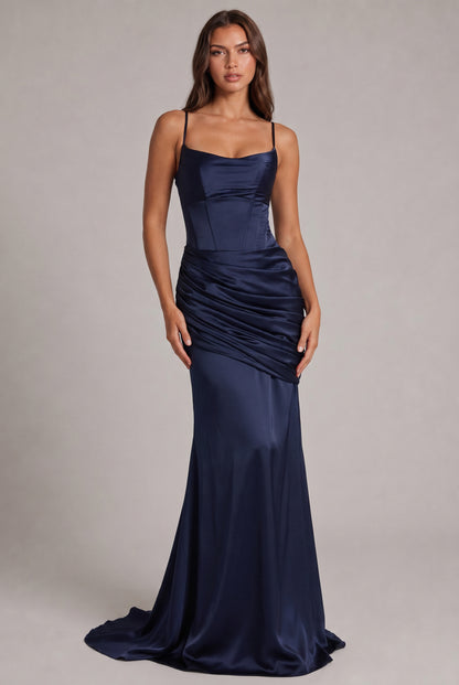 Satin Corset Cowl Maxi Dress