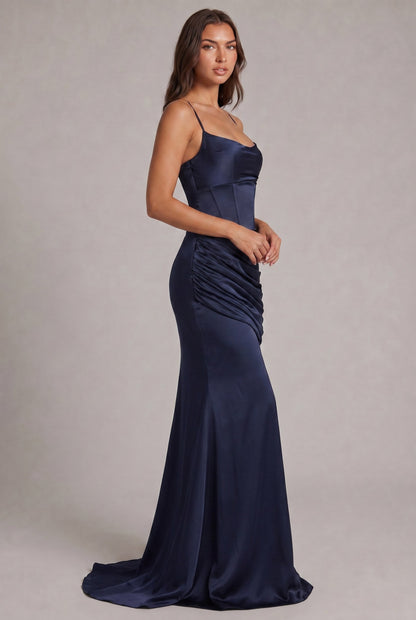 Satin Corset Cowl Maxi Dress