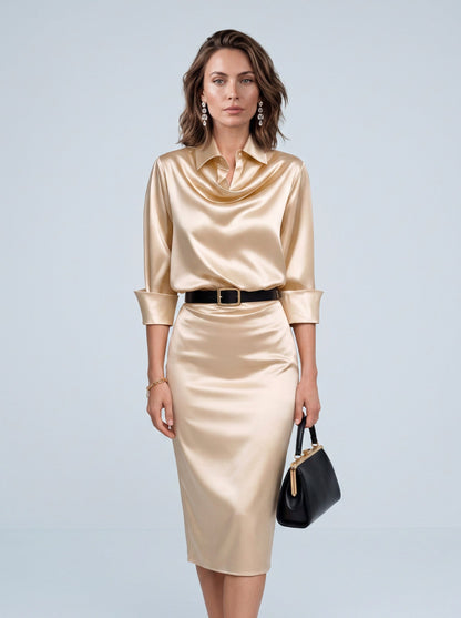 Satin Cowl Neck Midi Dress