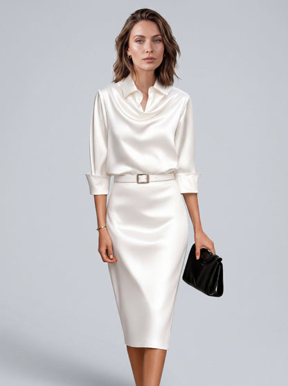 Satin Cowl Neck Midi Dress