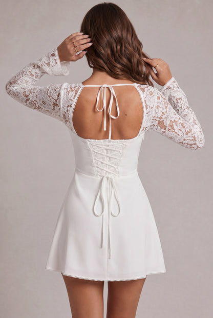 Satin Lace Long Sleeve Mini Dress