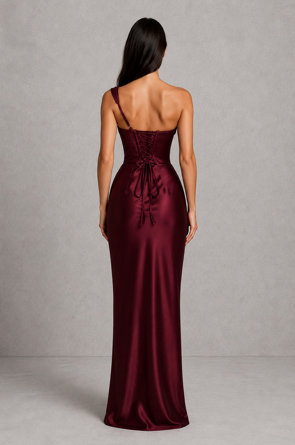 Satin One Shoulder Cowl Maxi Dress