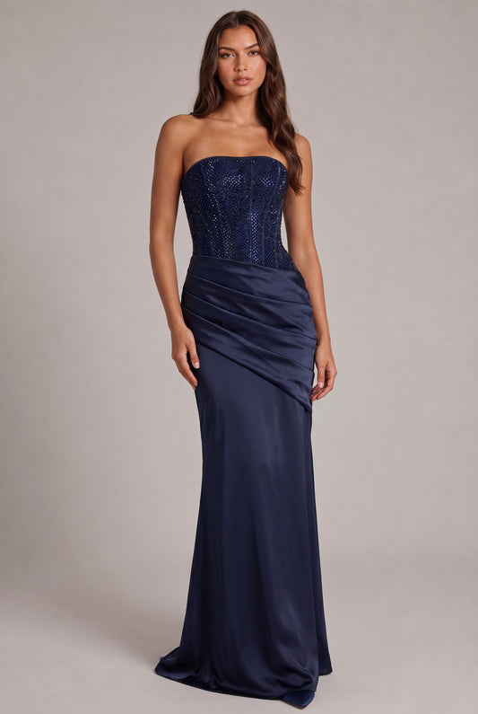 Satin Sequin Corset Maxi Dress