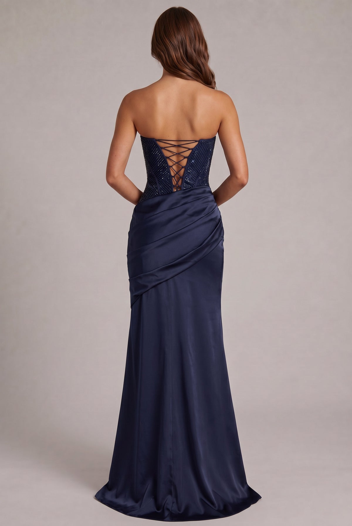 Satin Sequin Corset Maxi Dress