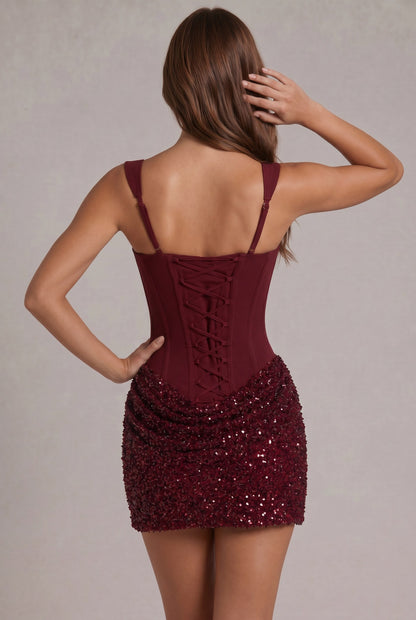 Sequin Corset Square Neck Mini Dress