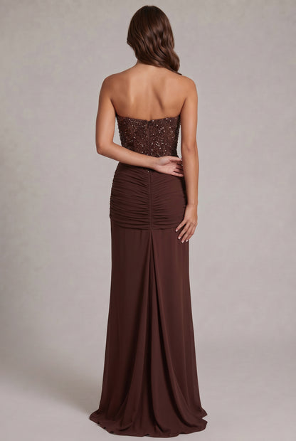 Sequin Corset Strapless Draped Maxi Dress