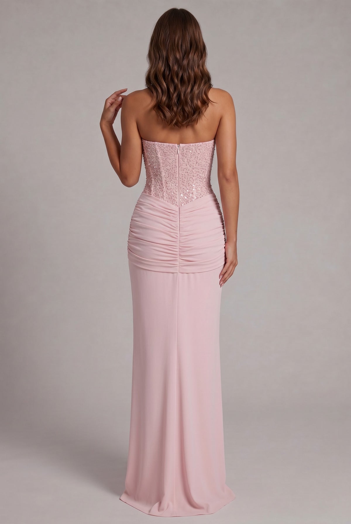 Sequin Corset Strapless Draped Maxi Dress