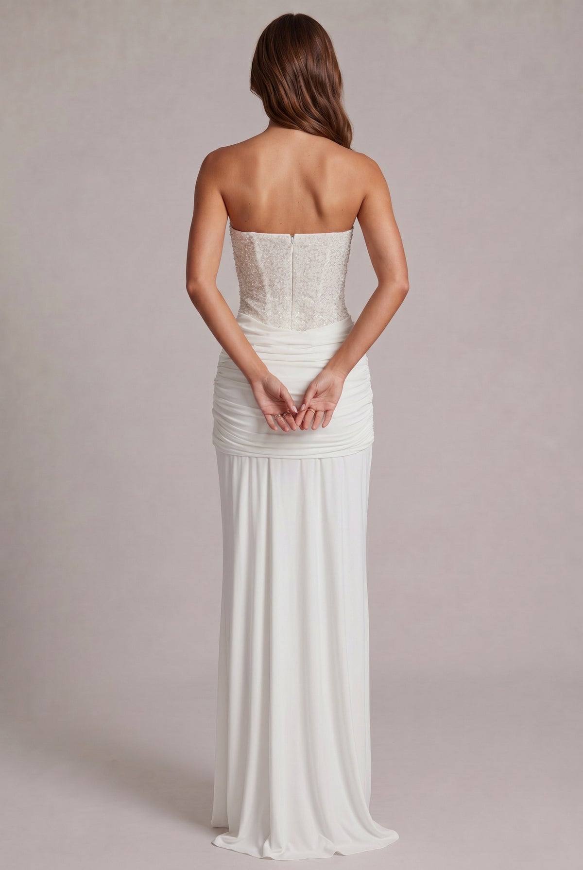Sequin Corset Strapless Draped Maxi Dress