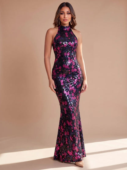 Sequin Halter Neck Maxi Dress